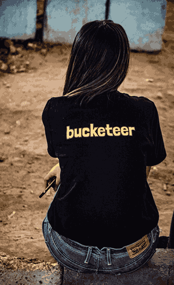 Girl wearing Bucket List T-shirt