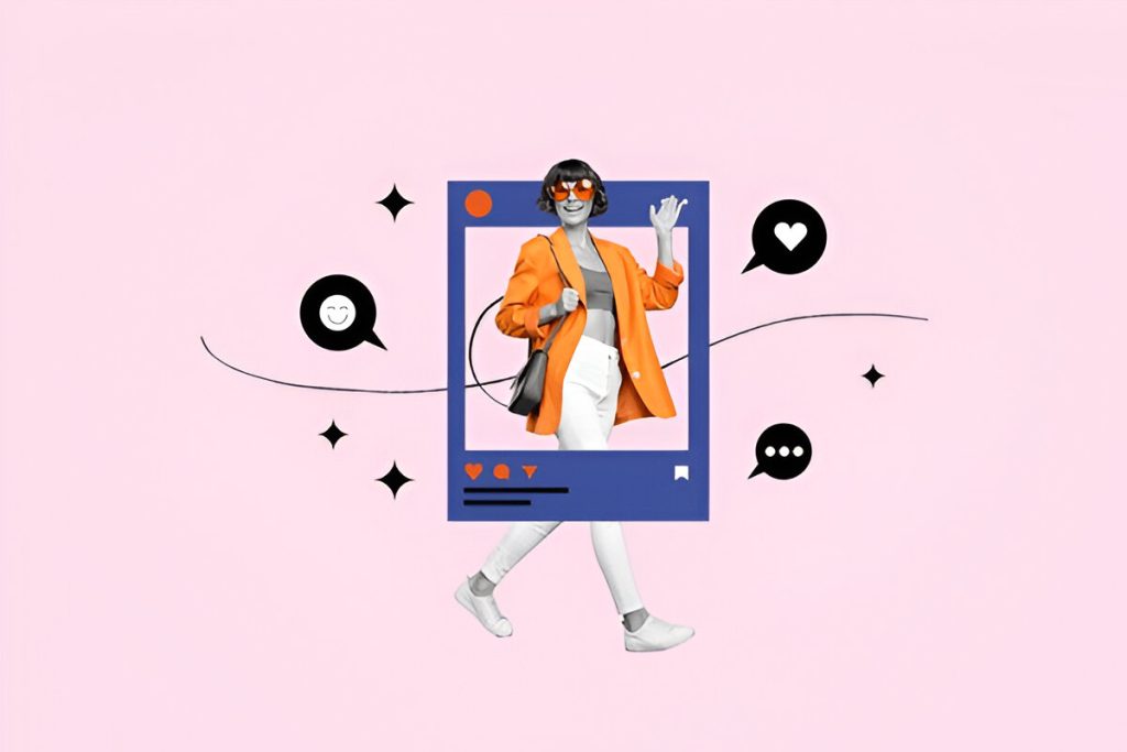 Female influencer sharing image on instagram for engagement